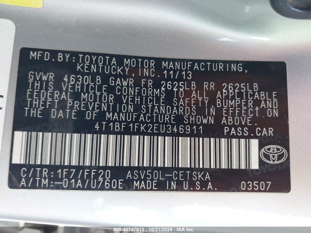 Toyota CAMRY SE 2014 4T1BF1FK2EU346911 Image 9
