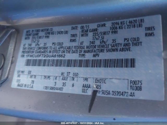 1FMCU0F72GUA61662 Ford ESCAPE S