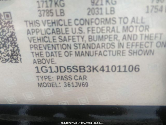 1G1JD5SB3K4101106 Chevrolet Sonic Lt Auto