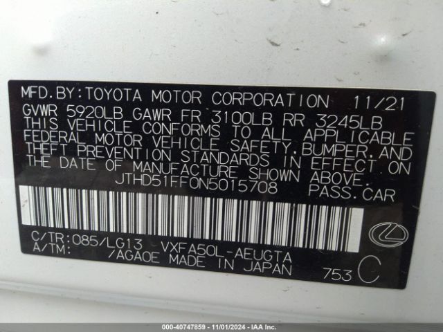 JTHD51FF0N5015708 Lexus Ls 500