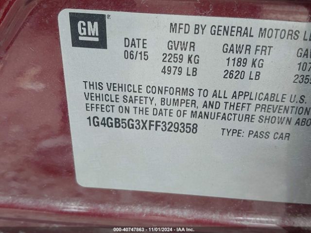 1G4GB5G3XFF329358 Buick Lacrosse Leather