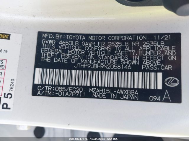 JTHP9JBH9N2058146 Lexus UX 250H
