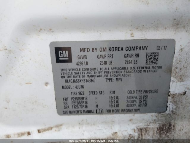 KL4CJASBXHB143840 Buick Encore Preferred