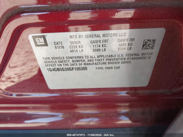 1G4GB5G38GF195385 Buick Lacrosse Leather