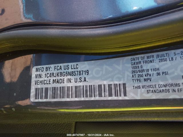 1C4RJKBG6N8578719 Jeep Grand Cherokee L Limited 4x4