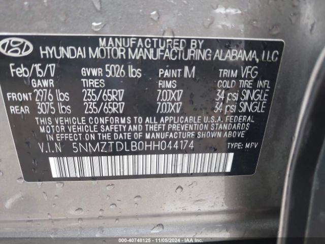 5NMZTDLB0HH044174 Hyundai Santa Fe Sport 2.4l