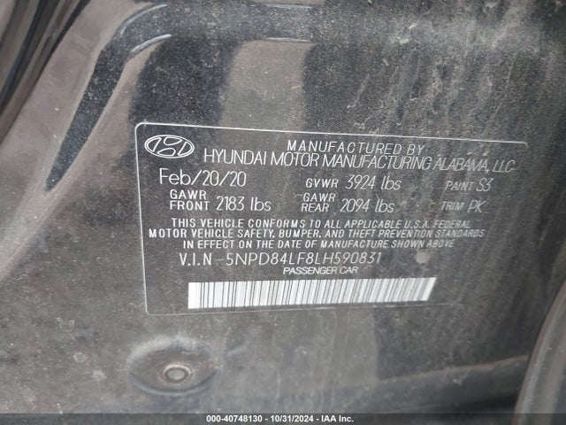 Hyundai ELANTRA SEL 2020 5NPD84LF8LH590831 Image 9