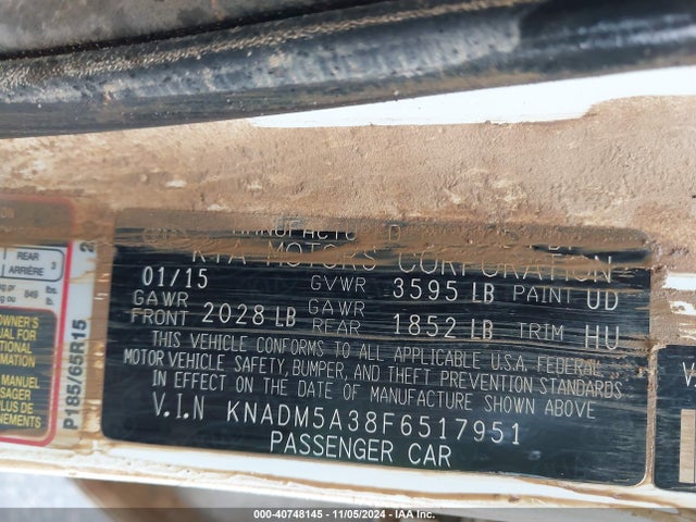 KIA RIO LX 2015 KNADM5A38F6517951 Image 9