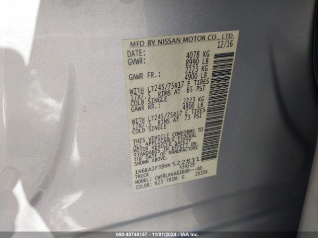 1N6BA1F39HN522831 Nissan Titan Xd S Diesel