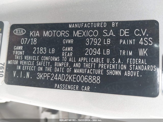 KIA Forte Lxs 2019 3KPF24AD2KE006888 Image 9