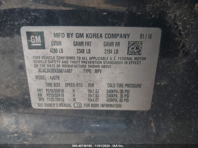 KL4CJASBXGB614481 Buick Encore