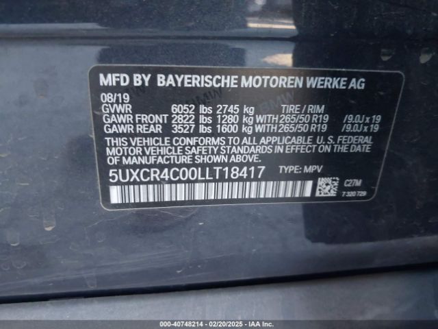 5UXCR4C00LLT18417 BMW X5 Sdrive40i
