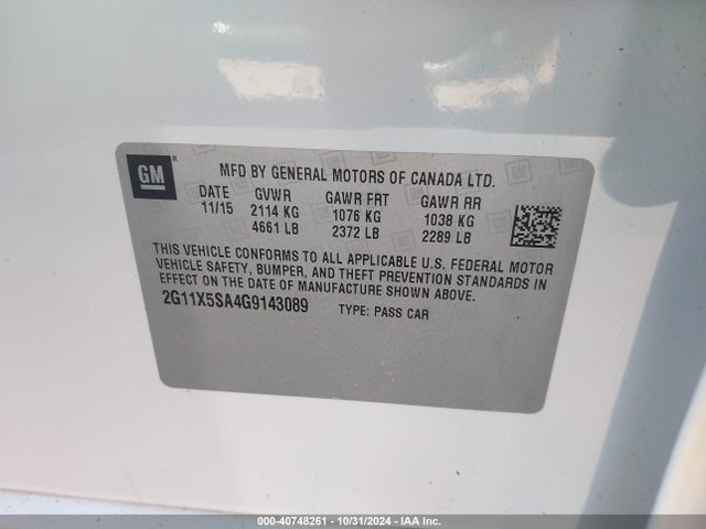 Chevrolet Impala 1fl 2016 2G11X5SA4G9143089 Image 9