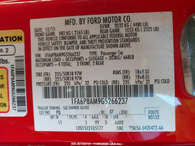 Ford Mustang V6 2016 1FA6P8AM9G5266237 Image 9
