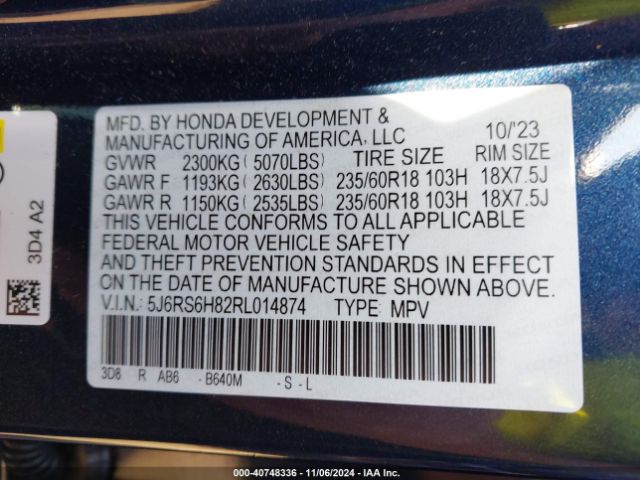 5J6RS6H82RL014874 Honda Cr-v Hybrid Sport-l