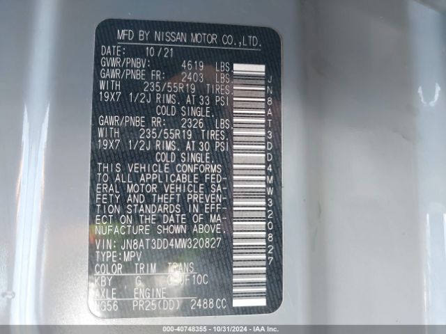 JN8AT3DD4MW320827 Nissan Rogue Platinum Intelligent Awd