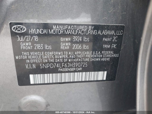 Hyundai ELANTRA SE 2018 5NPD74LF6JH390725 Image 9