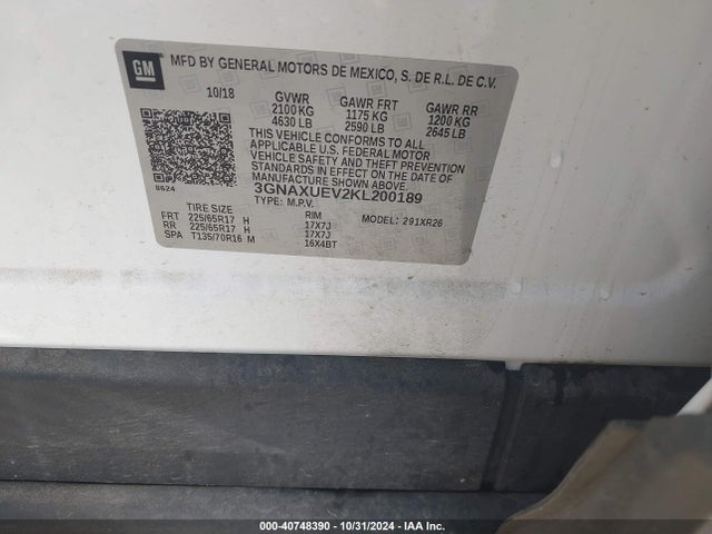 Chevrolet EQUINOX LT 2019 3GNAXUEV2KL200189 Image 9