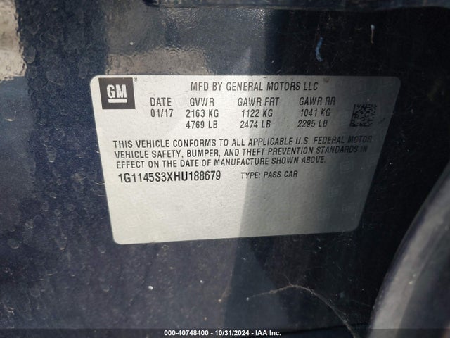 Chevrolet IMPALA 2LZ 2017 1G1145S3XHU188679 Image 9