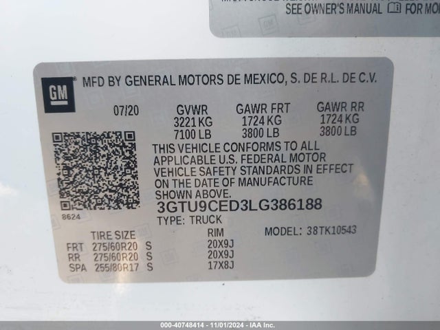 GMC Sierra 1500 4wd  Short Box Elevation 2020 3GTU9CED3LG386188 Image 9