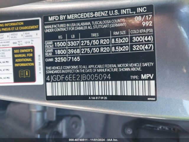 4JGDF6EE2JB005094 Mercedes-Benz Gls 450 4matic