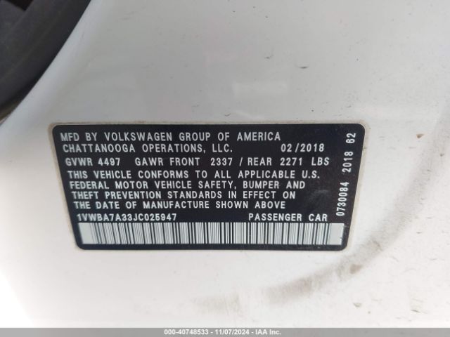 1VWBA7A33JC025947 Volkswagen Passat 2.0t Se
