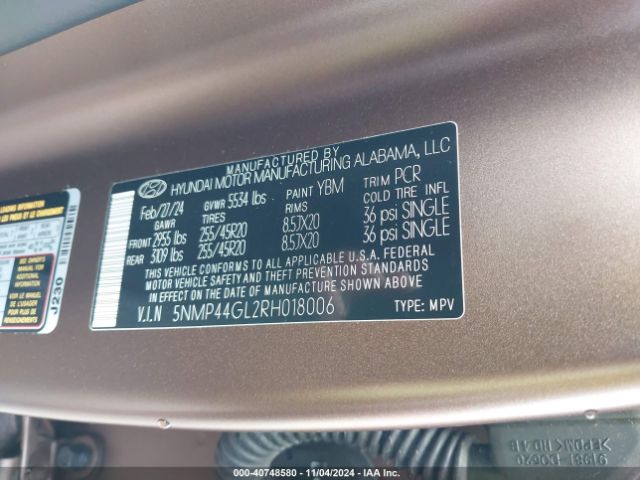 5NMP44GL2RH018006 Hyundai Santa Fe Limited