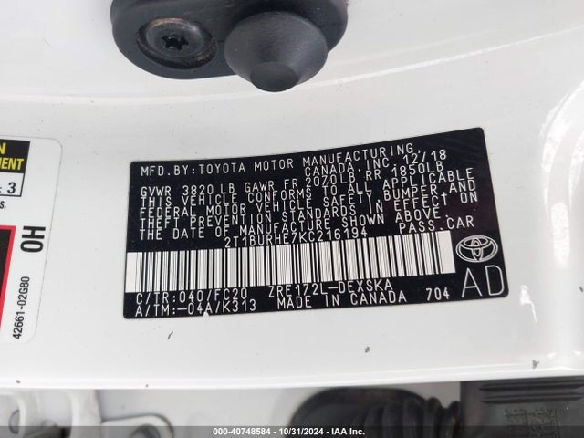 Toyota COROLLA SE 2019 2T1BURHE7KC216194 Image 9