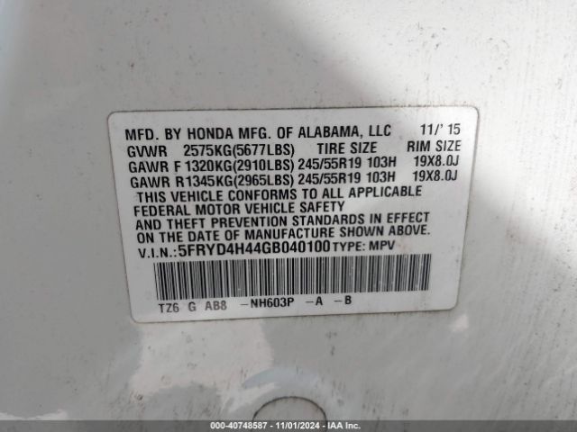 5FRYD4H44GB040100 Acura MDX