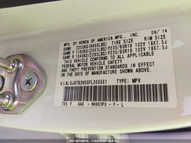 5J8TB3H35FL005551 Acura RDX