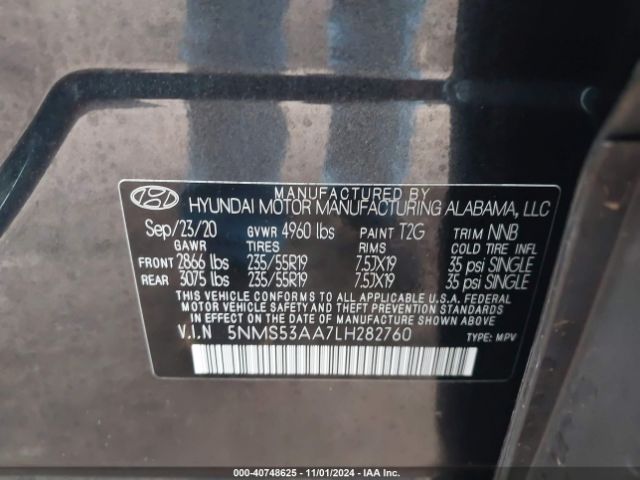 5NMS53AA7LH282760 Hyundai Santa Fe Limited