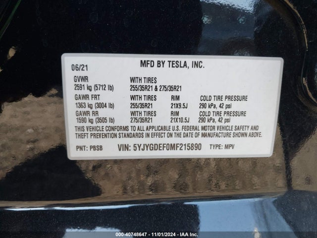 2021 TESLA MODEL Y 5YJYGDEF0MF215890 Photo 8