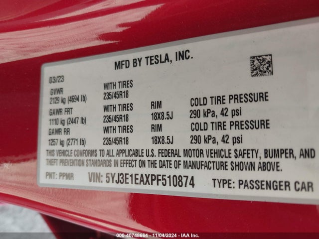 2023 TESLA MODEL 3 5YJ3E1EAXPF510874 Photo 8