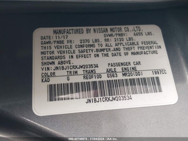 JN1BJ1CRXJW203534 Nissan Rogue Sport S