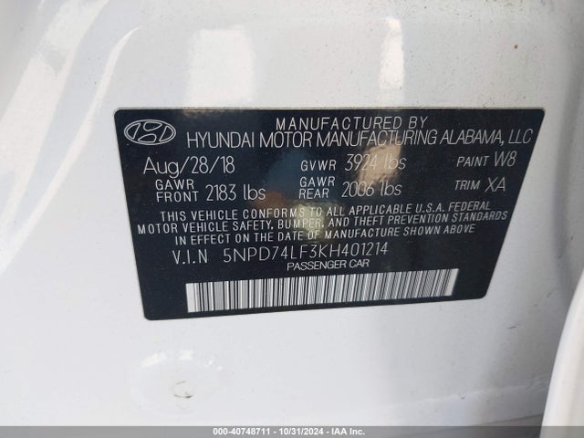 Hyundai ELANTRA SE 2019 5NPD74LF3KH401214 Image 9