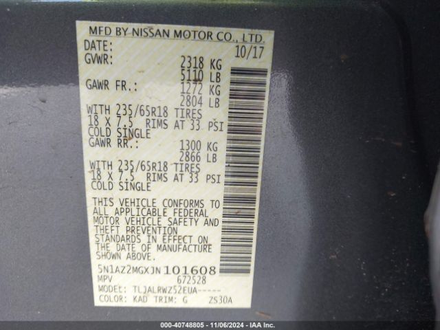 5N1AZ2MGXJN101608 Nissan MURANO SL