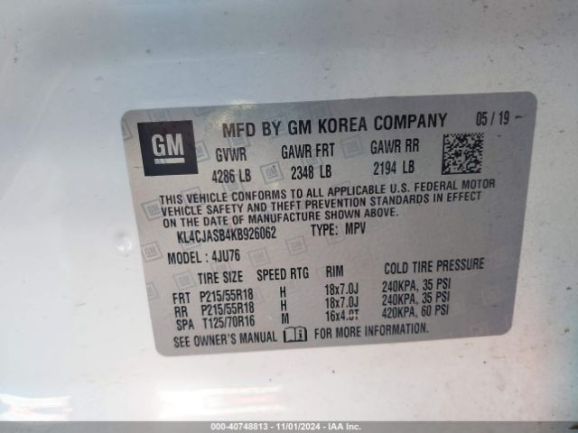 KL4CJASB4KB926062 Buick Encore Fwd Preferred