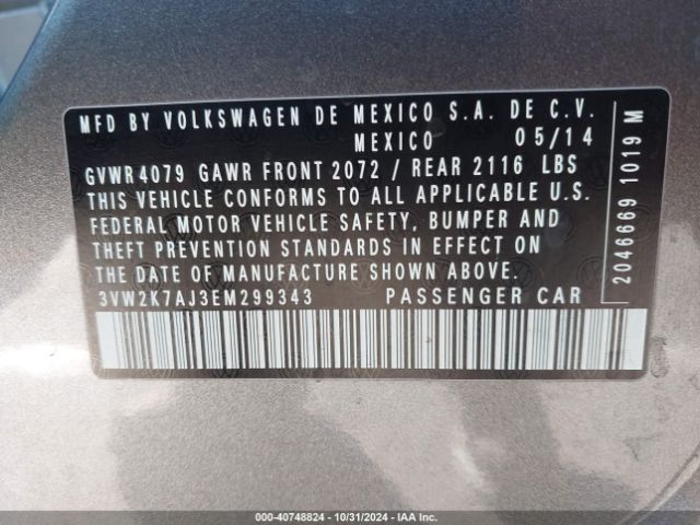 3VW2K7AJ3EM299343 Volkswagen Jetta 2.0l S