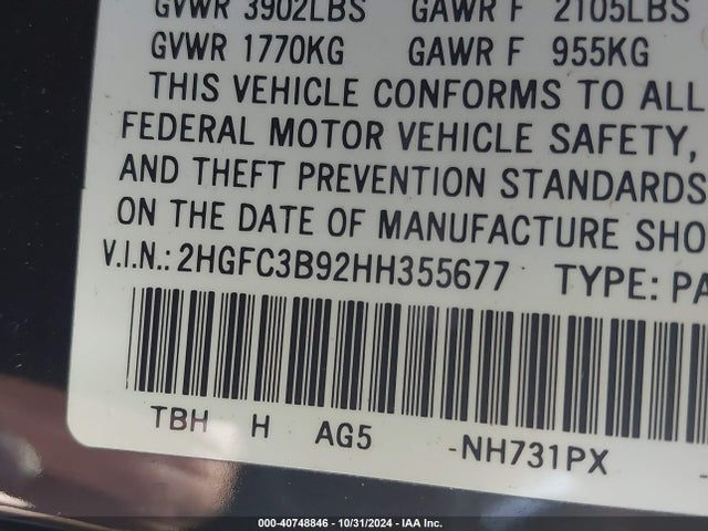 Honda Civic Touring 2017 2HGFC3B92HH355677 Image 9