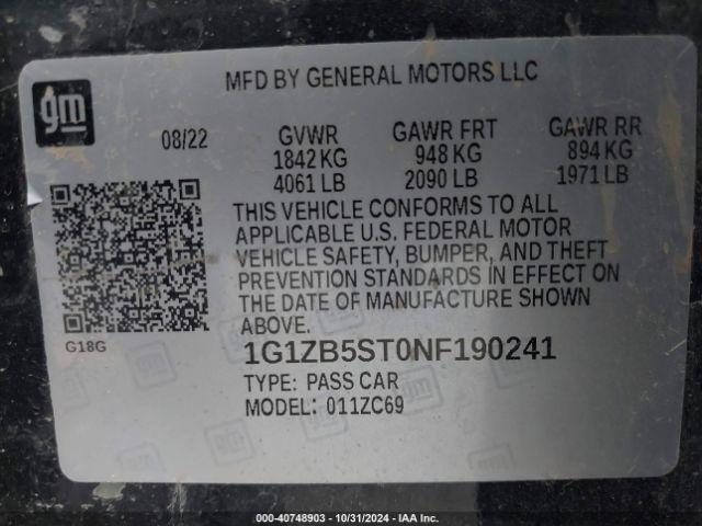 1G1ZB5ST0NF190241 Chevrolet Malibu Fwd Ls