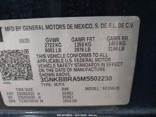3GNKBBRA5MS502230 Chevrolet Blazer Fwd 1lt