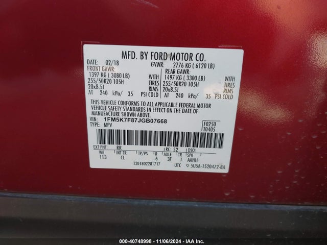 Ford Explorer Limited 2018 1FM5K7F87JGB07668 Image 9