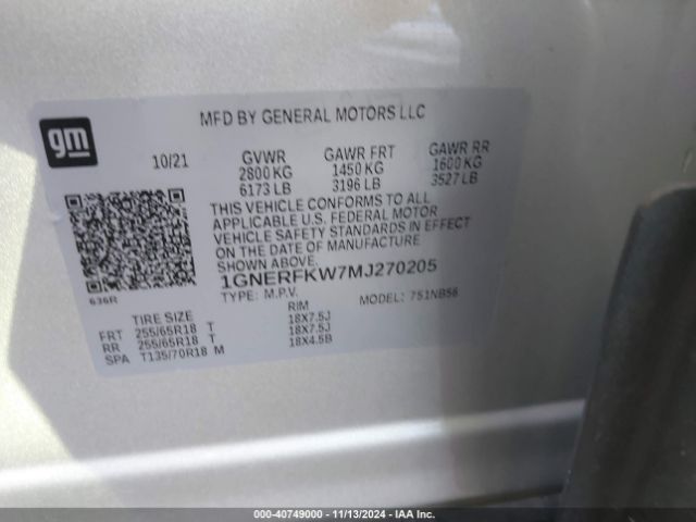 1GNERFKW7MJ270205 Chevrolet Traverse Fwd Ls