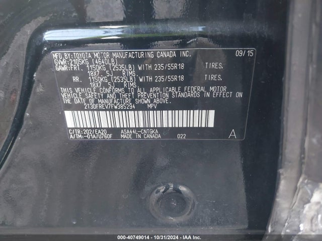 Toyota Rav4 Limited 2015 2T3DFREV7FW385294 Image 9