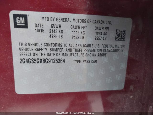2G4GS5GX8G9125364 Buick Regal Turbo Premium Ii