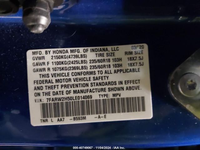 7FARW2H50LE014069 Honda Cr-v Awd Ex