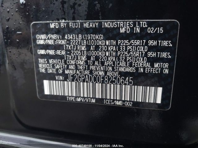 JF2GPADC0F8250645 Subaru Xv Crosstrek 2.0i Premium