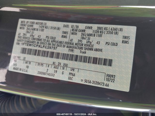 1FTEW1CPXLFC29757 Ford F-150 Xlt