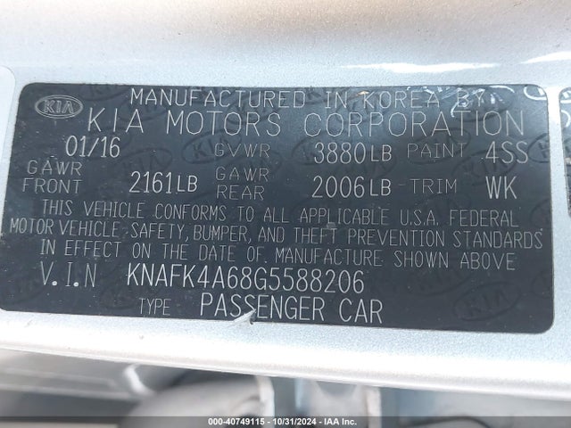 KIA FORTE LX 2016 KNAFK4A68G5588206 Image 9