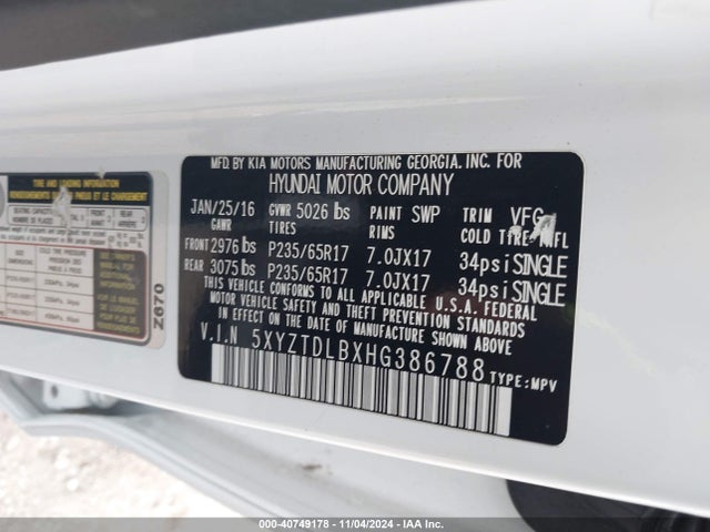 5XYZTDLBXHG386788 Hyundai Santa Fe Sport 2.4l